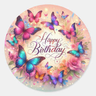 Elegant butterfly birthday sticker 