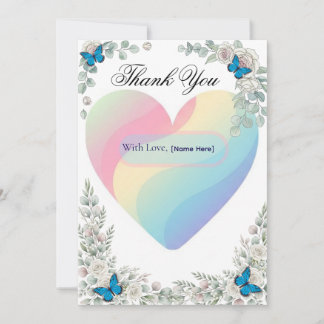 Elegant Butterfly Floral Heart Wedding Thank You Dankeskarte