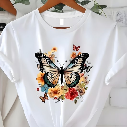 Elegant Butterfly Floral Nature Graphic  T-Shirt