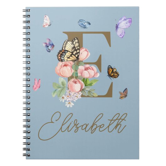 Elegant Butterfly Initial-Notebook Notizblock (Vorderseite)