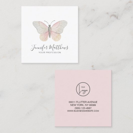 Elegant-Butterfly-Logo-Logo-Logo Quadratische Visitenkarte (Vorne/Hinten)