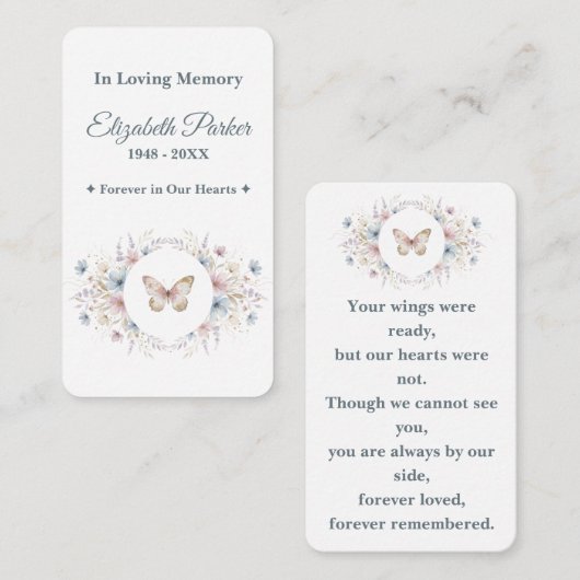 Elegant Butterfly Memorial Prayer Card Template Mitteilungskarte (Vorne/Hinten)