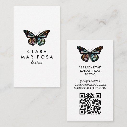 Elegant Butterfly Monarch Beauty Lashes QR Code Visitenkarte (Vorne/Hinten)