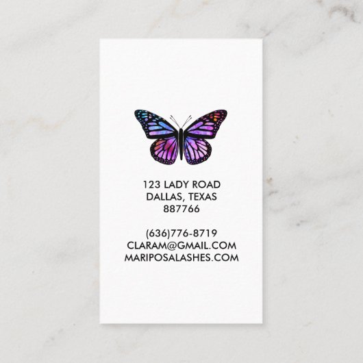Elegant Butterfly Monarch Beauty Lashes Visitenkarte (Rückseite)