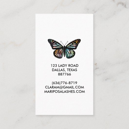 Elegant Butterfly Monarch Beauty Lashes Visitenkarte (Rückseite)