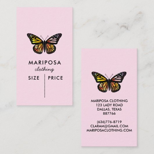 Elegant Butterfly Monarch CUSTOM PREIS TAG (Vorne/Hinten)