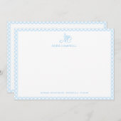 Elegant Butterfly Monogram Baby Blue Gingham Karie Mitteilungskarte (Vorne/Hinten)