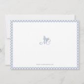 Elegant Butterfly Monogram Dusty Blue Gingham Mitteilungskarte (Rückseite)