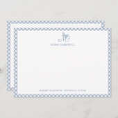 Elegant Butterfly Monogram Dusty Blue Gingham Mitteilungskarte (Vorne/Hinten)