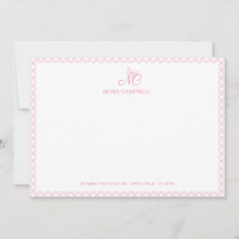 Elegant Butterfly Monogram Girly Baby Pink Gingham Mitteilungskarte