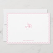 Elegant Butterfly Monogram Girly Baby Pink Gingham Mitteilungskarte (Rückseite)