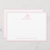 Elegant Butterfly Monogram Girly Baby Pink Gingham Mitteilungskarte (Vorne/Hinten)