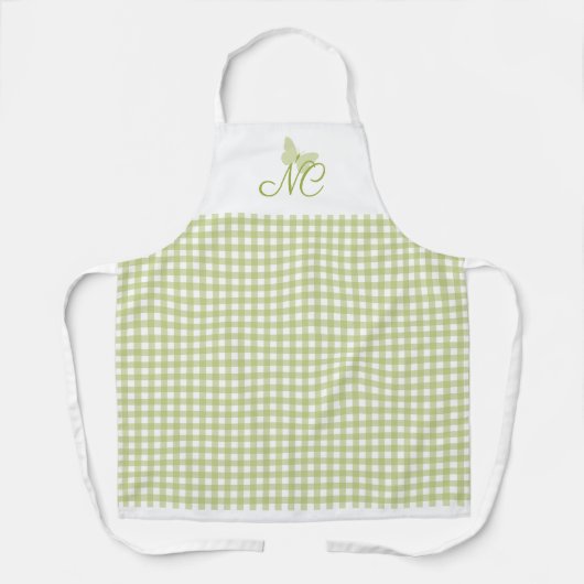 Elegant Butterfly Monogram Green Gingham Karo Schürze (Vorderseite)