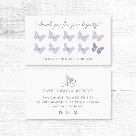 Elegant Butterfly Monogram Lavender Vielen Dank Treuekarte