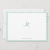 Elegant Butterfly Monogram Mint Green Gingham Mitteilungskarte (Rückseite)