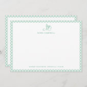 Elegant Butterfly Monogram Mint Green Gingham Mitteilungskarte (Vorne/Hinten)