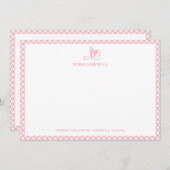 Elegant Butterfly Monogram Peach Pink Gingham Mitteilungskarte (Vorne/Hinten)