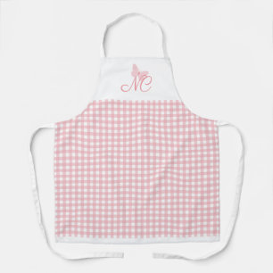 Elegant Butterfly Monogram Peach Pink Gingham Schürze