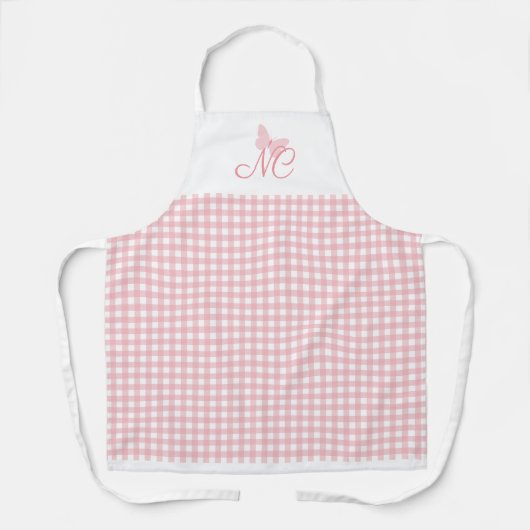 Elegant Butterfly Monogram Peach Pink Gingham Schürze (Vorderseite)