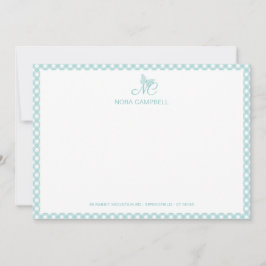 Elegant Butterfly Monogram Turquoise Gingham Mitteilungskarte