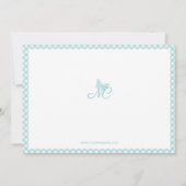 Elegant Butterfly Monogram Turquoise Gingham Mitteilungskarte (Rückseite)