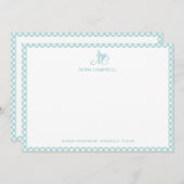 Elegant Butterfly Monogram Turquoise Gingham Mitteilungskarte (Vorne/Hinten)