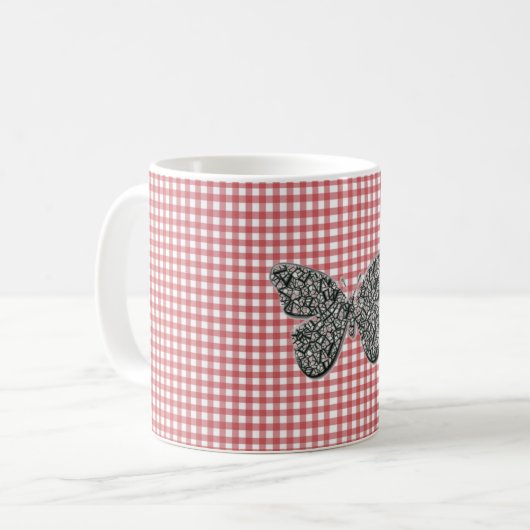 Elegant Butterfly On Red Gingham Kaffeetasse (Vorderseite Links)