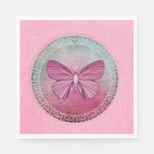 Elegant Butterfly Pink Party Napkins Serviette (Vorderseite)