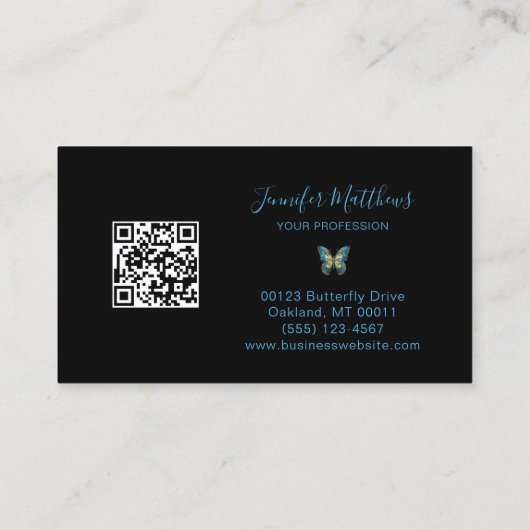 Elegant Butterfly QR Code Script Visitenkarte (Rückseite)