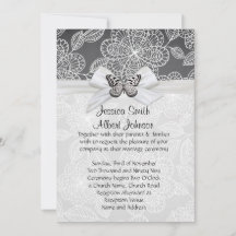 Elegant Butterfly Ribbon Damask Wedite Einladung