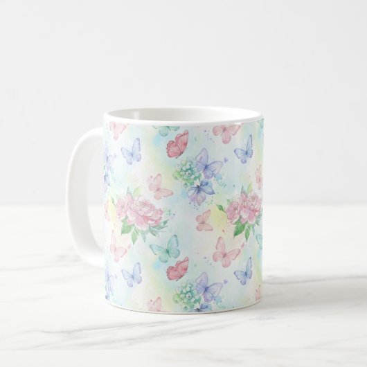 Elegant Butterfly Seamless Print Kaffeetasse (Vorderseite Links)