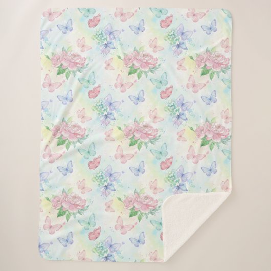 Elegant Butterfly Seamless Print Sherpadecke (Vorderseite)