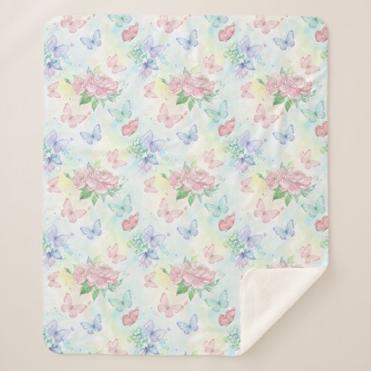 Elegant Butterfly Seamless Print Sherpadecke (Vorderseite)