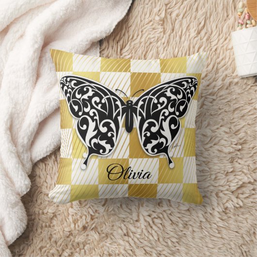 Elegant Butterfly Throw Kissen Schwarz (Decke)