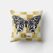 Elegant Butterfly Throw Kissen Schwarz (Rückseite)