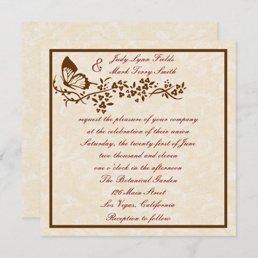 Elegant Butterfly Wedding Einladung (Vorne/Hinten)