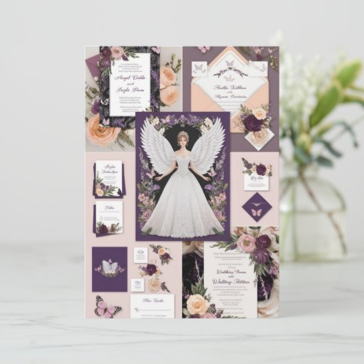 Elegant Butterfly Wedding Einladung | BlumenPurp (Stehend Vorderseite)