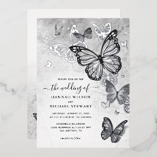 Elegant Butterfly Wedding Real Silver Folieneinladung