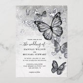 Elegant Butterfly Wedding Real Silver Folieneinladung (Vorderseite)