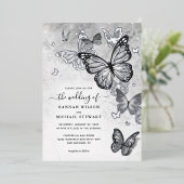 Elegant Butterfly Wedding Real Silver Folieneinladung (Stehend vorne)