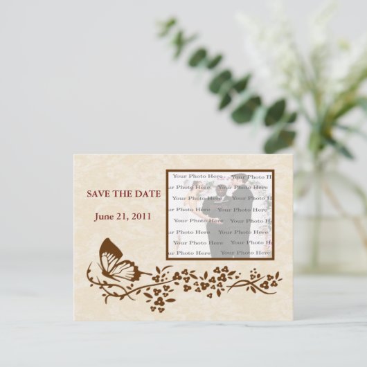 Elegant Butterfly Wedding Save the Date Postcard Ankündigungspostkarte (Stehend Vorderseite)