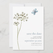 Elegant Butterfly Wildblume QR Code Blue Wedding Save The Date (Vorderseite)