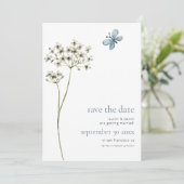 Elegant Butterfly Wildblume QR Code Blue Wedding Save The Date (Stehend Vorderseite)