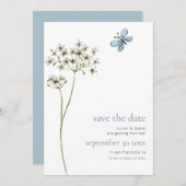 Elegant Butterfly Wildblume QR Code Blue Wedding Save The Date (Vorne/Hinten)