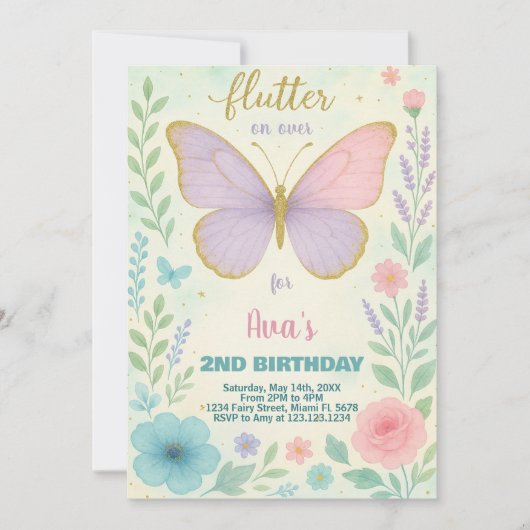 Elegant Butterfly zum Geburtstag Einladung (Vorderseite)