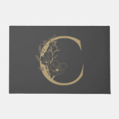 Elegant C Boho Floral Monogram Initial Gray Gold Fußmatte (Vorderseite)