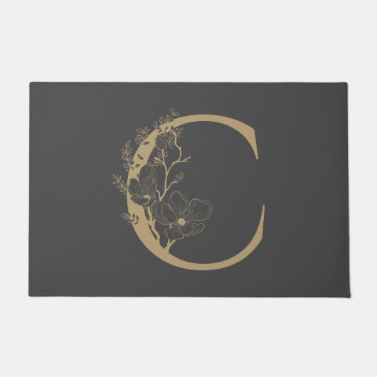 Elegant C Boho Floral Monogram Initial Gray Gold Fußmatte (Vorderseite)