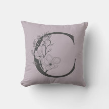 Elegant C Boho Floral Monogram Initial Lilac Gray