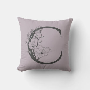 Elegant C Boho Floral Monogram Initial Lilac Gray Kissen