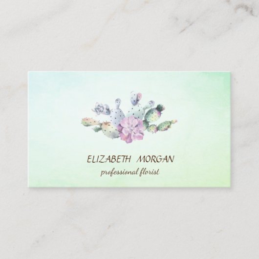 Elegant Cactus Succulent Green Visitenkarte (Vorderseite)